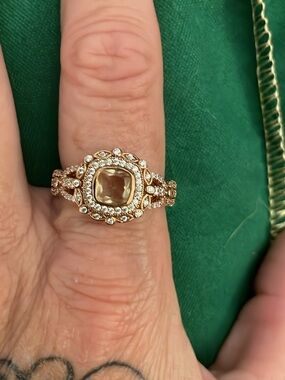 Rose Gold overlay sterling silver Halo Cocktail Ring with Champagne Center Stone